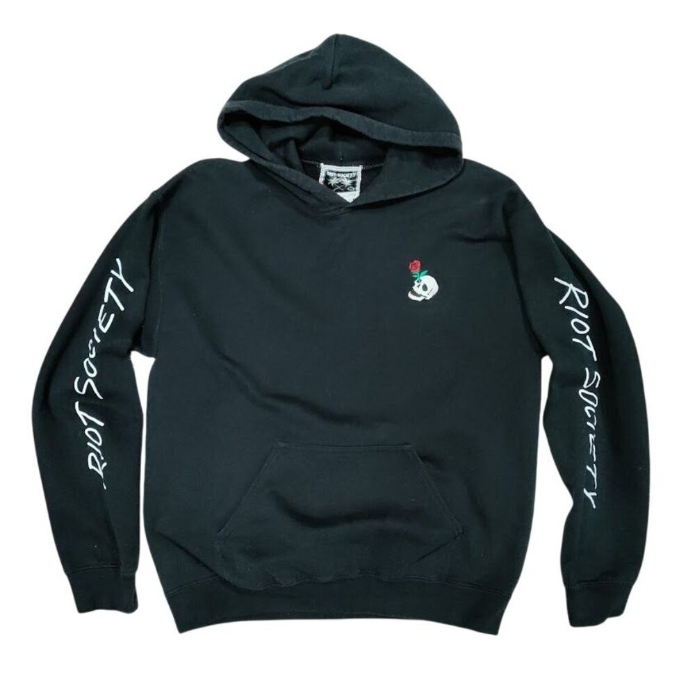 Riot Society Long Sleeve Kangaroo Pocket Loungewear Streetwear Hoodie Black Med - Picture 1 of 6